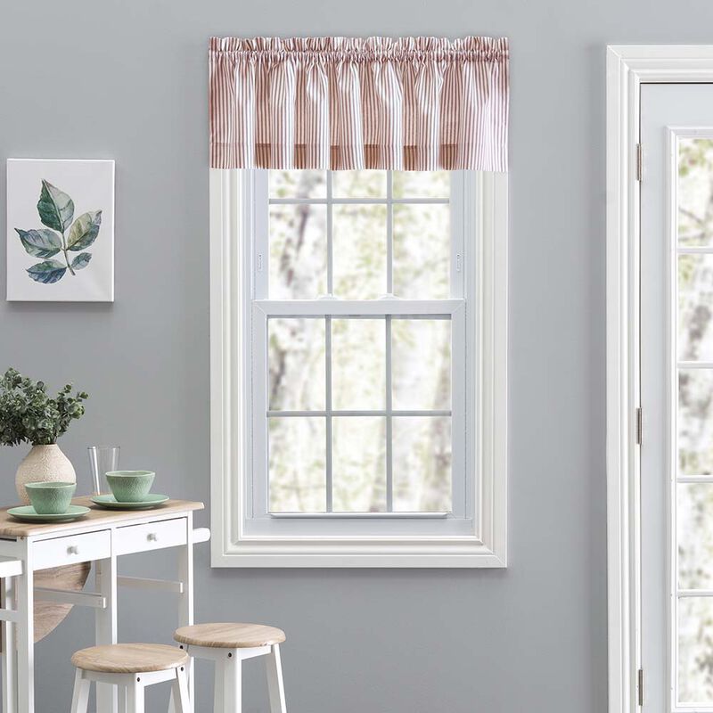 Ellis Curtain Plaza Classic Ticking Stripe Printed on 1.5" Rod Pocket Natural Ground Tailored Valance 58" x 15"
