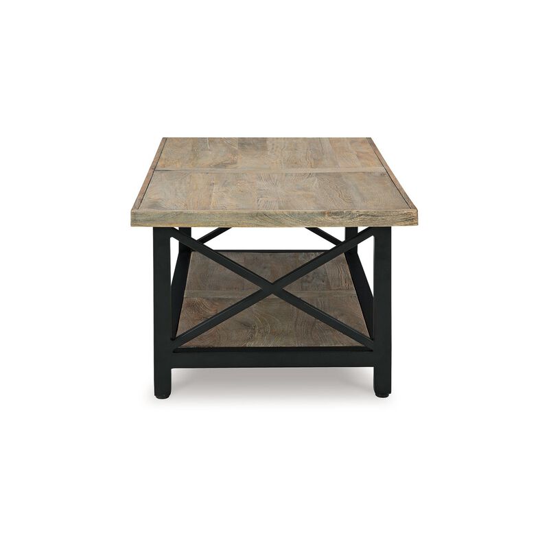 Sten Coffee Table, Rectangular Brown Mango Wood, 46 Inch Black Metal - Benzara
