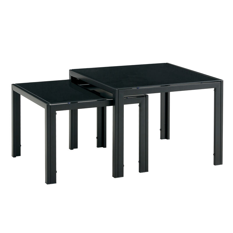 Nesting Coffee Table Set Of 2, Square Modern Stacking Table With Tempered Glass Finish