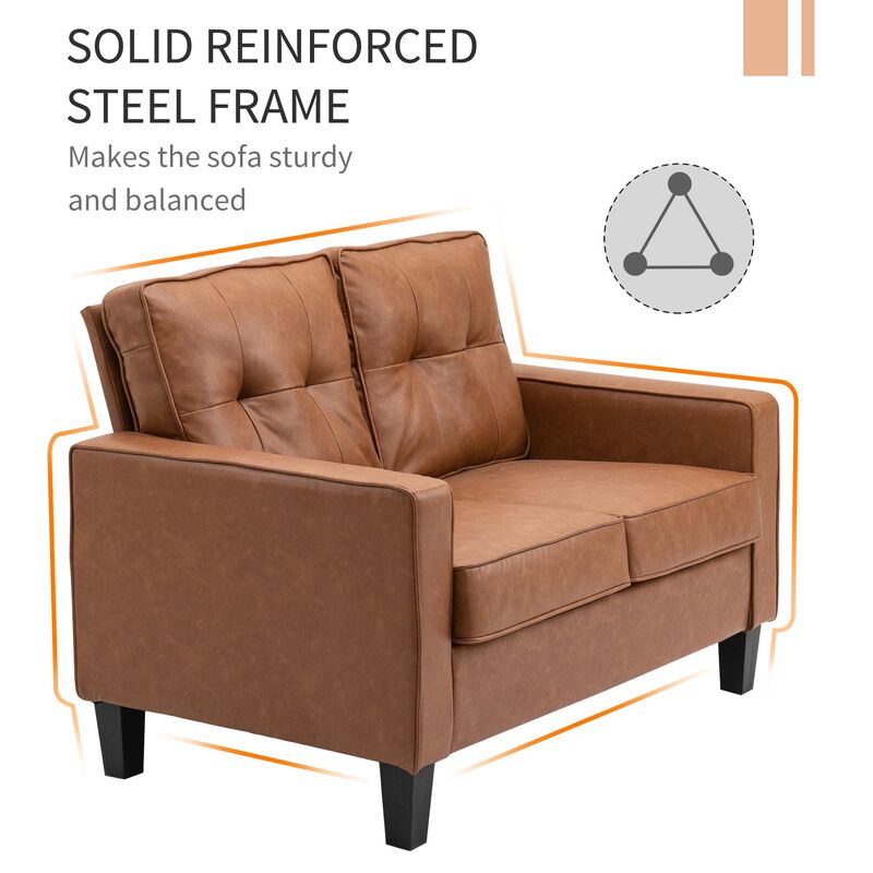 Brown Cozy Seating: 2-Seater Tufted PU Leather Loveseat