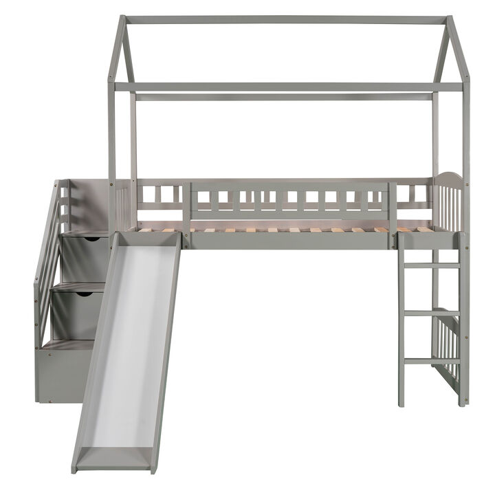 Merax House Loft Bed with 2 Drawers and Slide