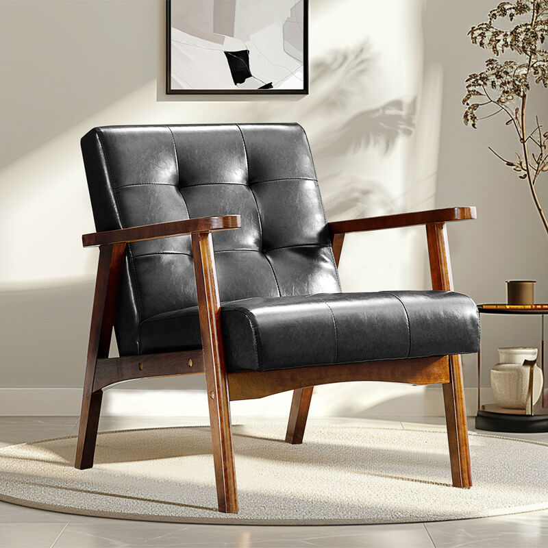 Accent Chair Mid-Century Modern Faux Leather ArmChair,Green