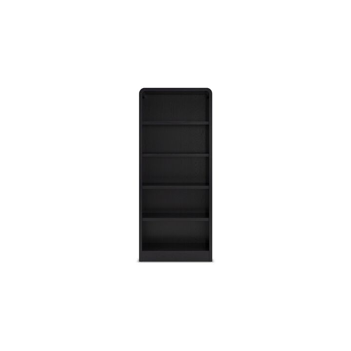 Robeck Large Bookcase, 5 Display Shelves, Classic 72 Inch Black Wood - Benzara