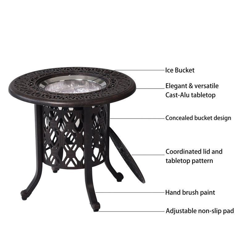 MONDAWE Hand Brushed Bronze Cast Aluminum Food Grade 304 Stainless Steel Ice Bucket Pail Table Set