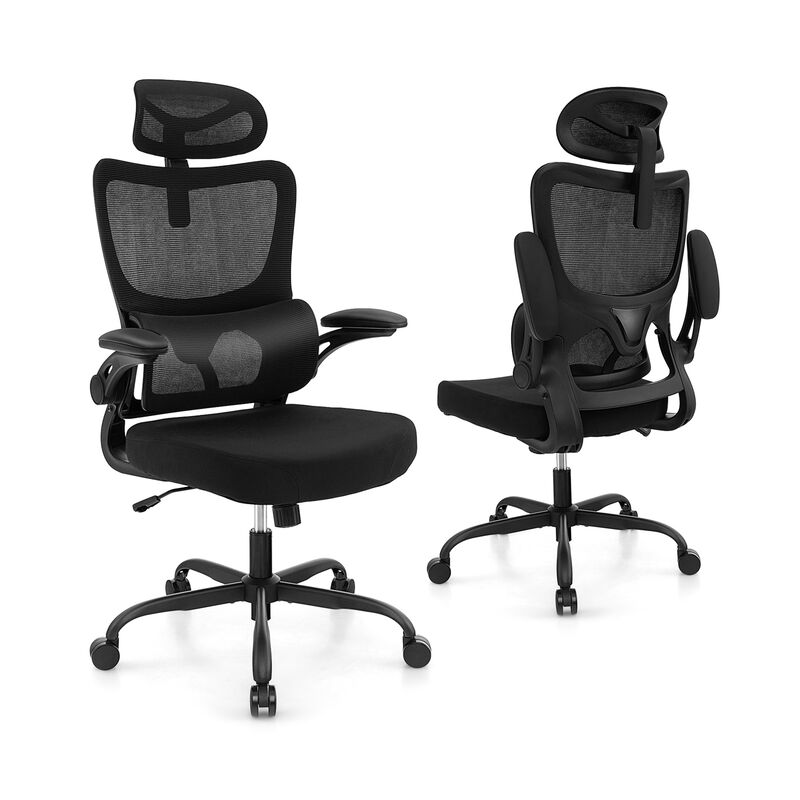 Mesh Office Chair with Adaptive Lumbar Support  Flip-up Armrests  Reclining Backrest-Black