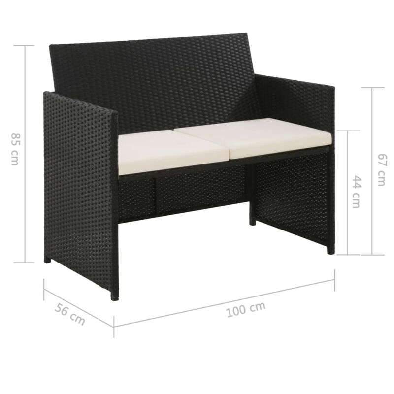 vidaXL 2 Seater Garden Sofa with Cushions Black Poly Rattan