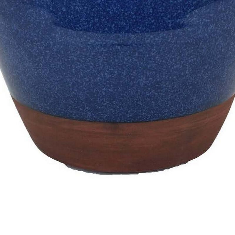 Venny 12 Inch Ceramic Flower Vase, Two Tone Antique Blue and Brown Finish - Benzara