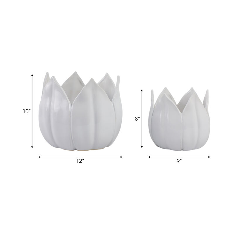 White Stoneware Petal Planters