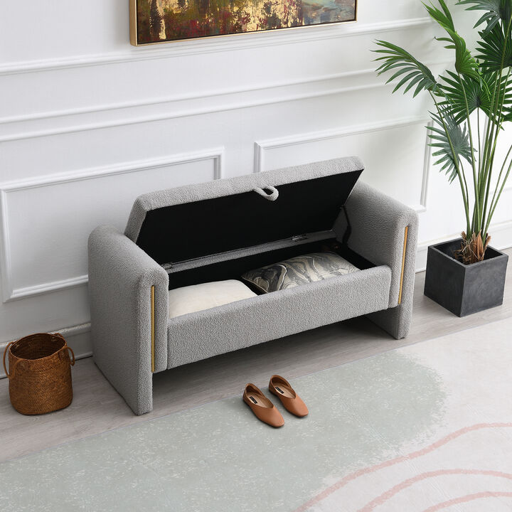 Merax Modern Teddy Bench with Arms and Storage