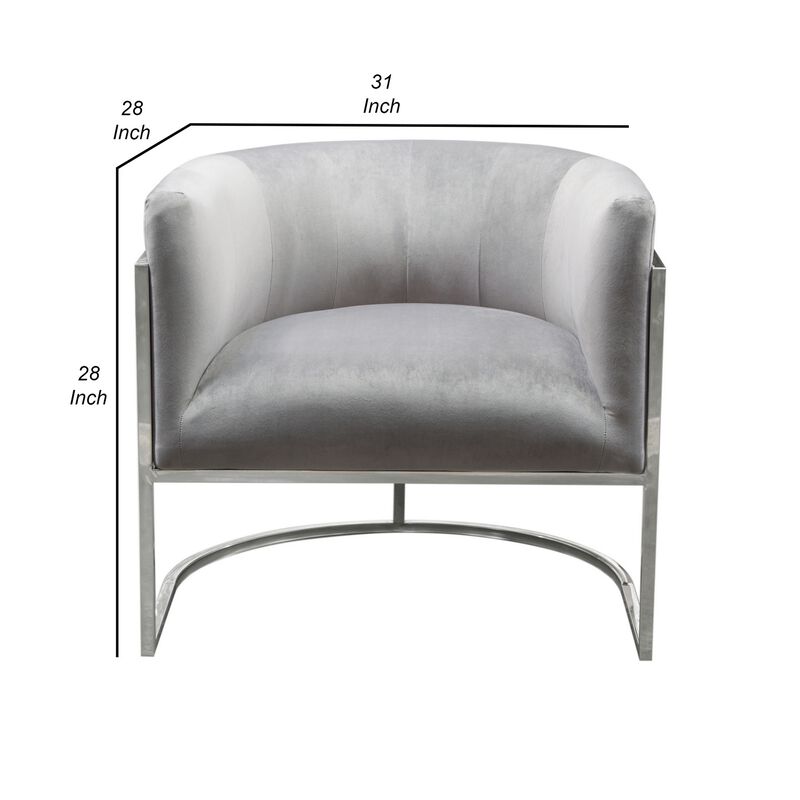 Kel 31 Inch Cantilever Accent Chair, Gray Velvet, Silver Stainless Steel - Benzara