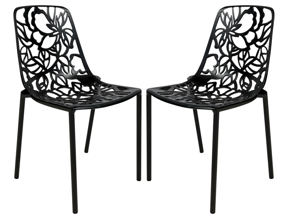 LeisureMod Devon Modern Aluminum Outdoor Dining Chair set of 2 in Red