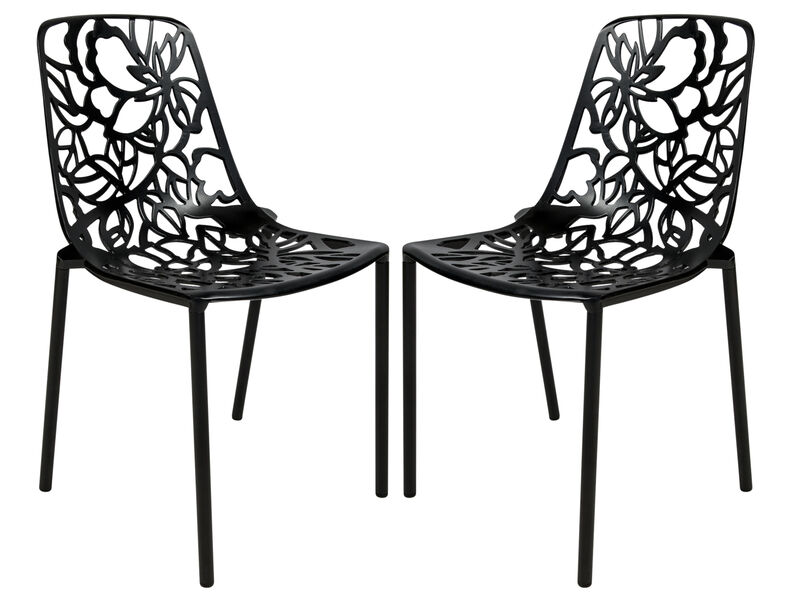 LeisureMod Devon Modern Aluminum Outdoor Dining Chair set of 2 in Red
