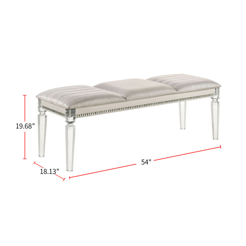 Leatherette and Wood Bench in Pearl White Finish