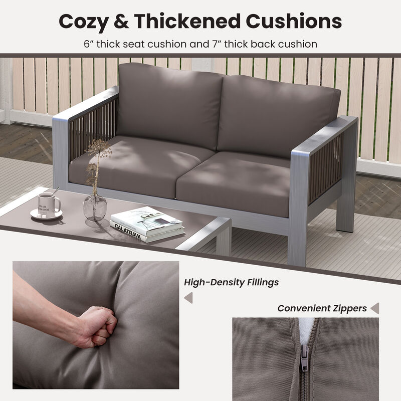 Patio Aluminum Loveseat Sofa Outdoor Furniture Set with Thick Back and Seat Cushions