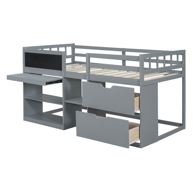 Merax Low Loft Bed with Rolling Desk and Drawers