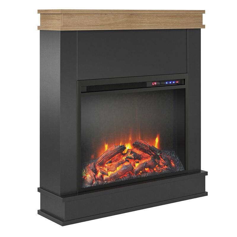 Mateo Electric Fireplace with Mantel and Touchscreen Display, Black with Natural Mantel