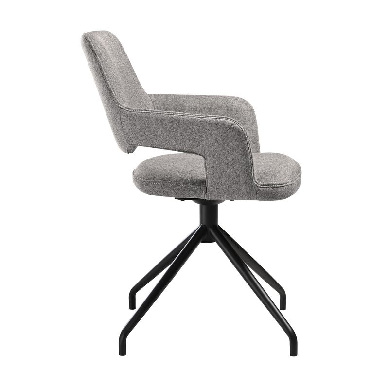 Samy 23 Inch Swivel Dining Chair Set of 2, Curved Back, Padded, Gray, Black - Benzara