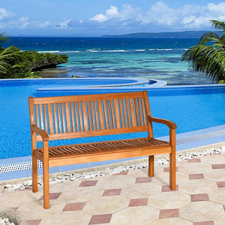 Hivvago Two Person Solid Wood Garden Bench with Curved Backrest and Wide Armrest