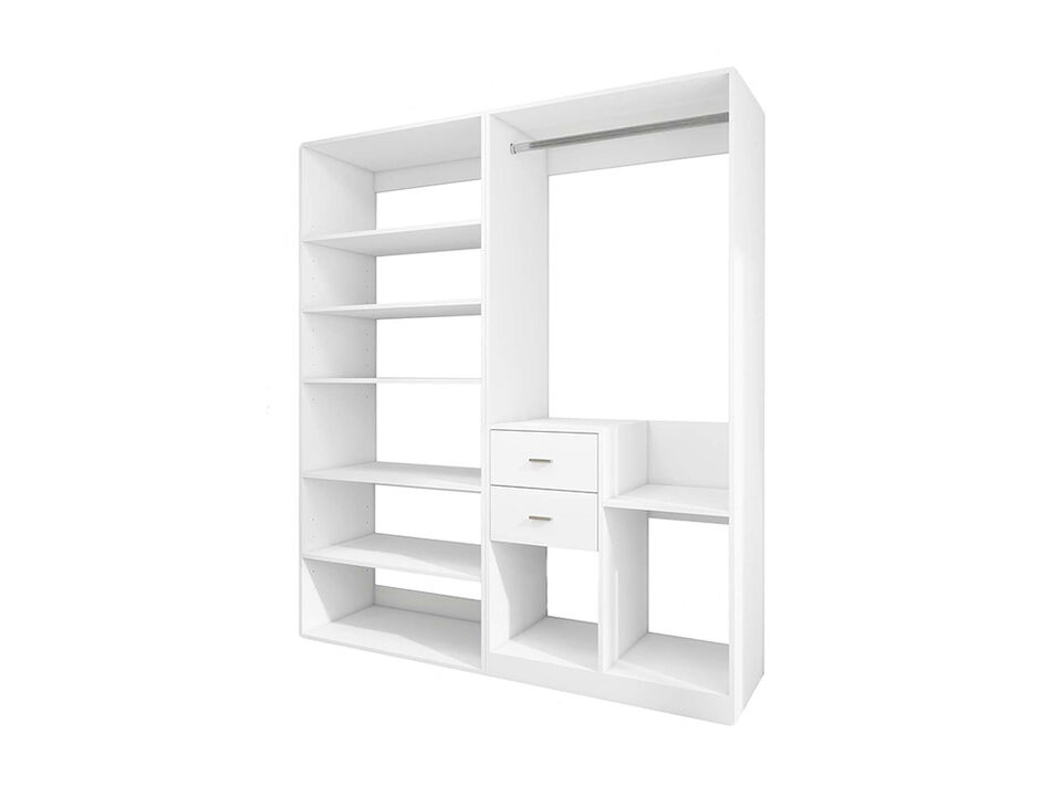 Closet Shelving System with 2 Drawers,Modern Walk in Closet with Hanging Rod