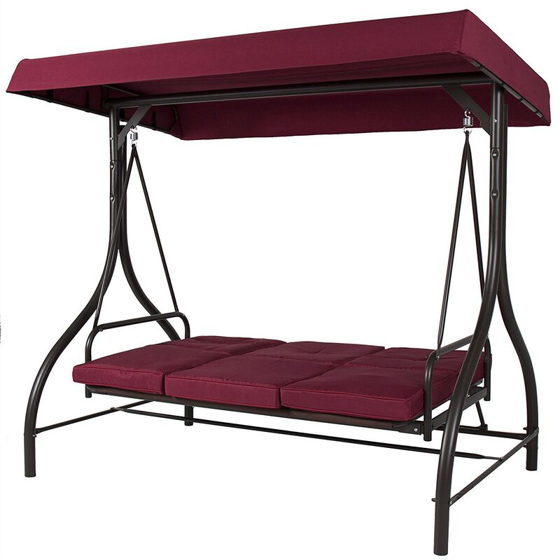 Hivvago Burgundy Outdoor Patio Deck Porch Canopy Swing with Cushions