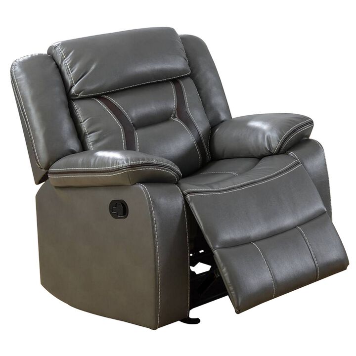 37 Inches Leatherette Glider Recliner with Pillow Arms, Gray-Benzara