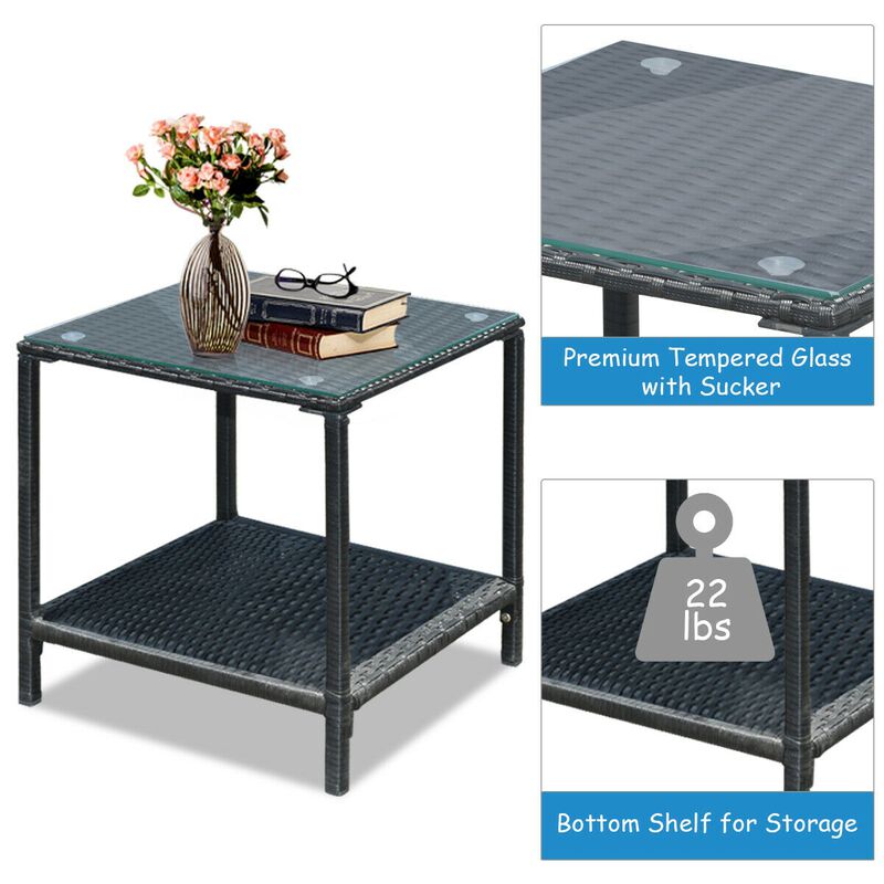 3 Pieces Cushioned Patio Rattan Set with Rocking Chair and Table-Grey