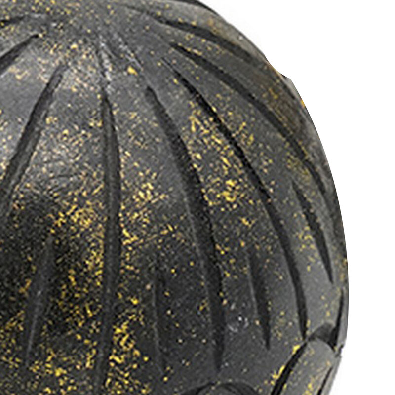 Set of 3 Decorative Tabletop Round Balls, Carved Mango Wood, Black, Yellow - Benzara
