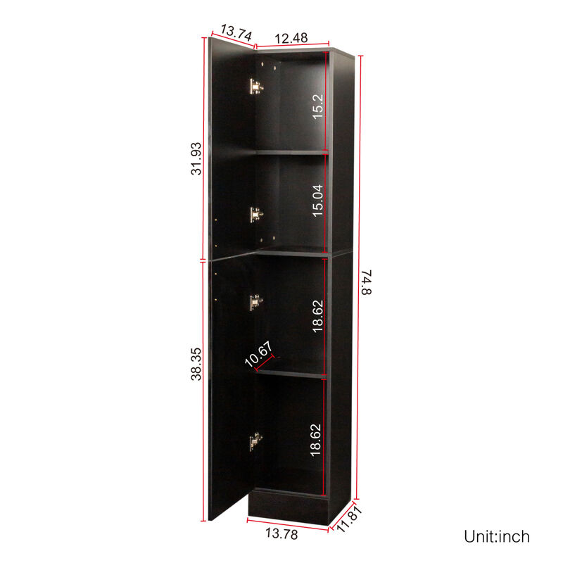 Freestanding Cabinet With Inadjustable Shelves And Two Doors For Kitchen, Dining Room, Black