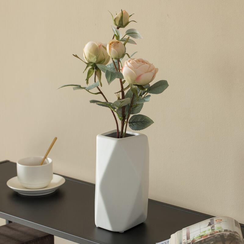 8" H Decorative Ceramic Multi Paned Vase, Modern Style Centerpiece Table Vase White, Medium