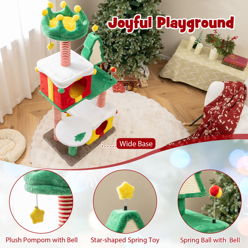 Cute Christmas Cat Tree Cat Tower for Indoor Cats with Scratching Posts and Carpet