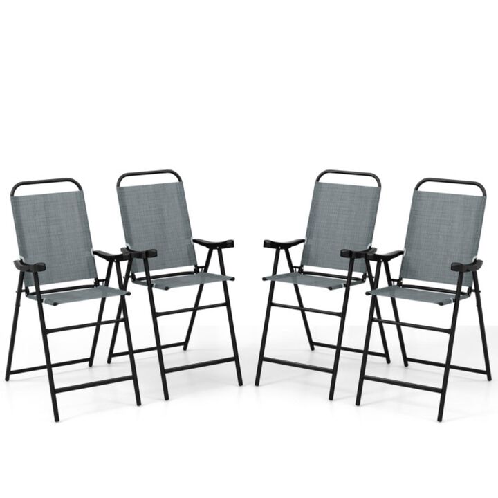 Hivvago Patio Folding Bar Stool Set of 4 with Metal Frame and Footrest