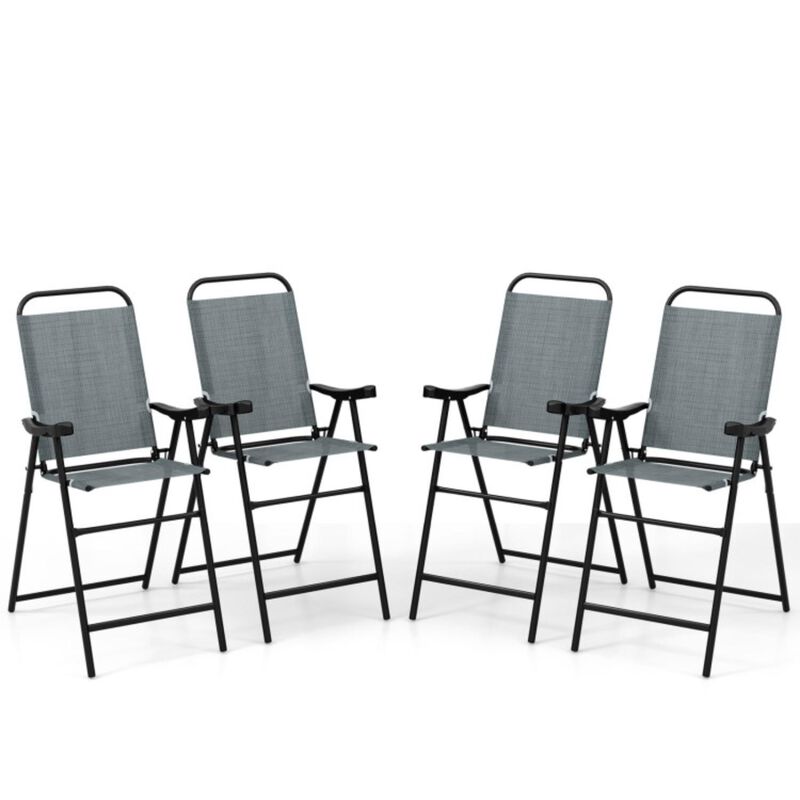 Hivvago Patio Folding Bar Stool Set of 4 with Metal Frame and Footrest