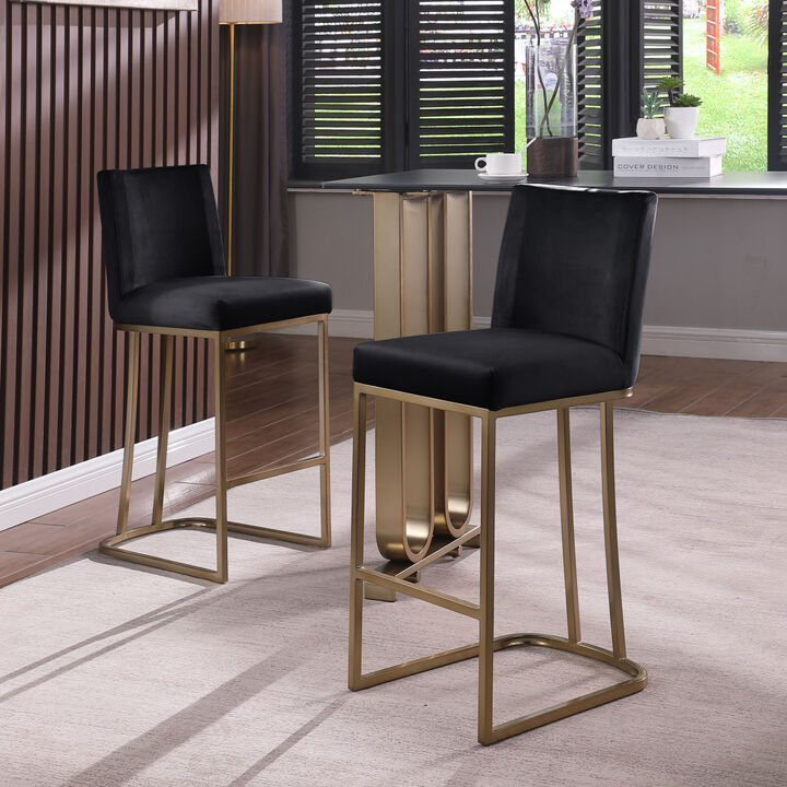 Set of 2 Gold Brushed Velvet Bar Stools