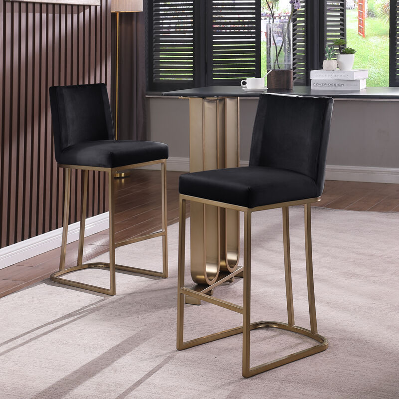 Set of 2 Gold Brushed Velvet Bar Stools