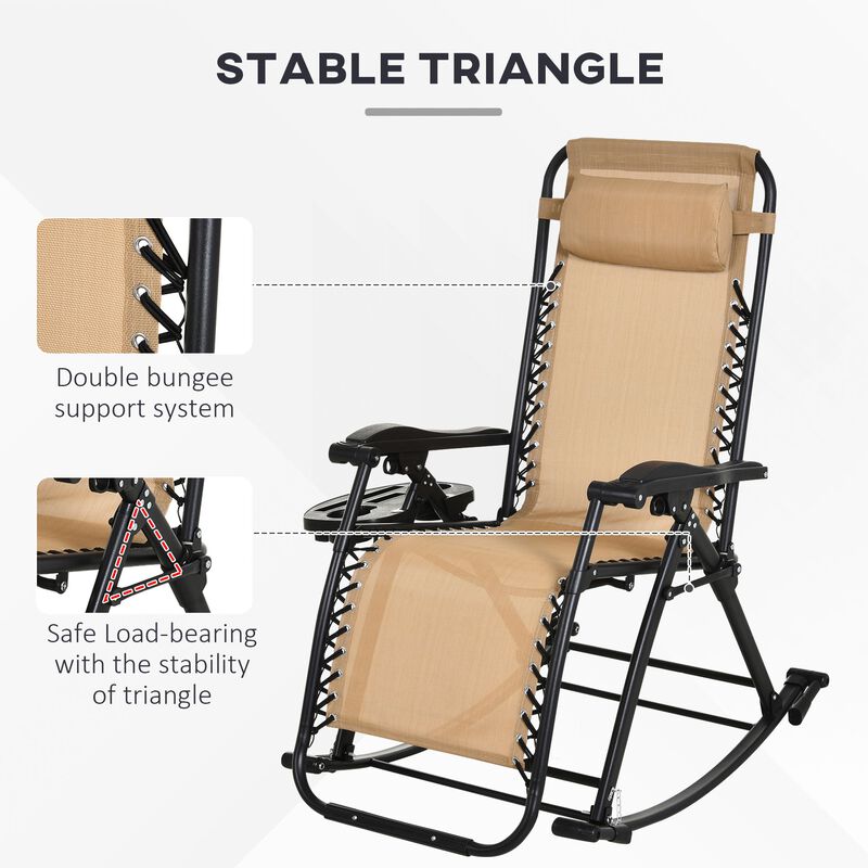 Beige Backyard Relaxer: Zero Gravity Rocker with Headrest & Accessories