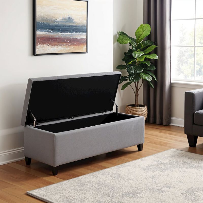 Gray Storage Bench with Soft Close, Tufted Top, Hardwood Frame, Birch Legs