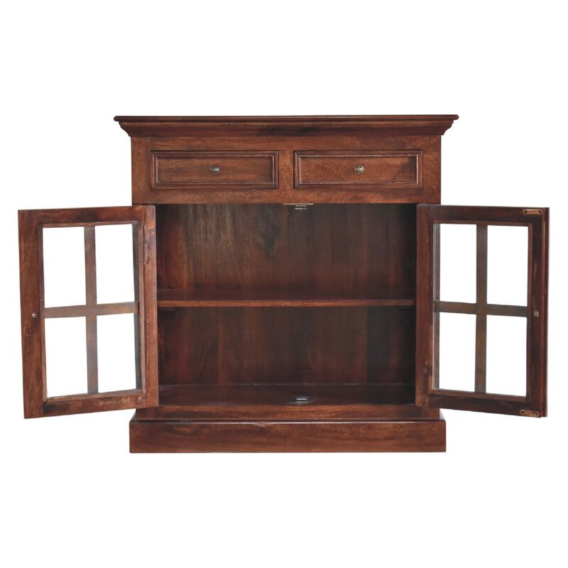 Solid Wood Cherry Cabinet with Glazed 2 Doors 2 Drawer
