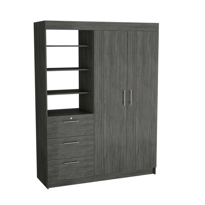 Kenya 3 Drawers Armoire, Double Door, 3-Tier Shelf -Smokey Oak