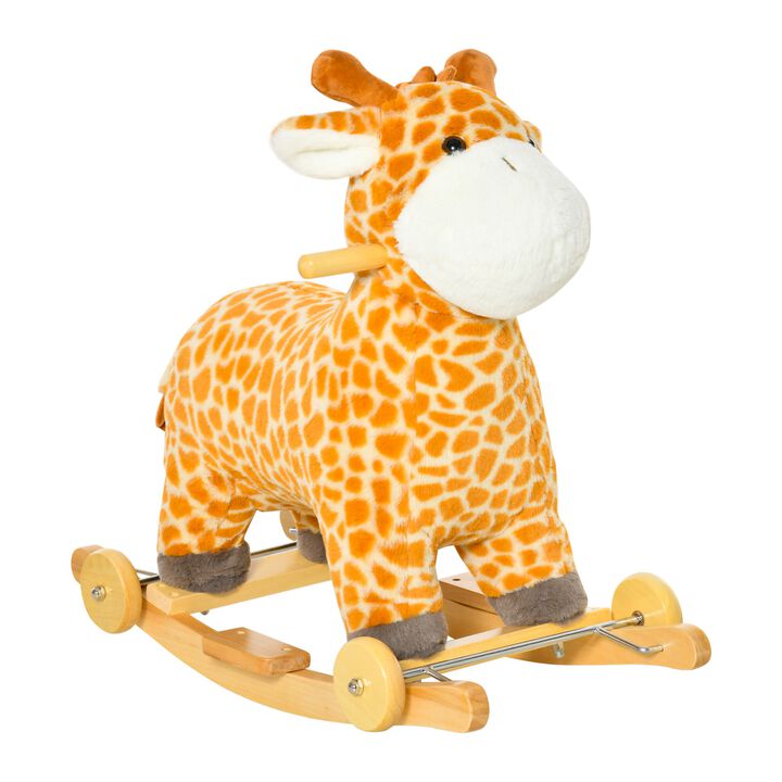 Yellow Kids' Rocker: Giraffe Plush Rocking Horse with Sounds