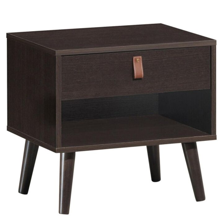 Hivvago Nightstand Bedroom Table with Drawer Storage Shelf-Brown