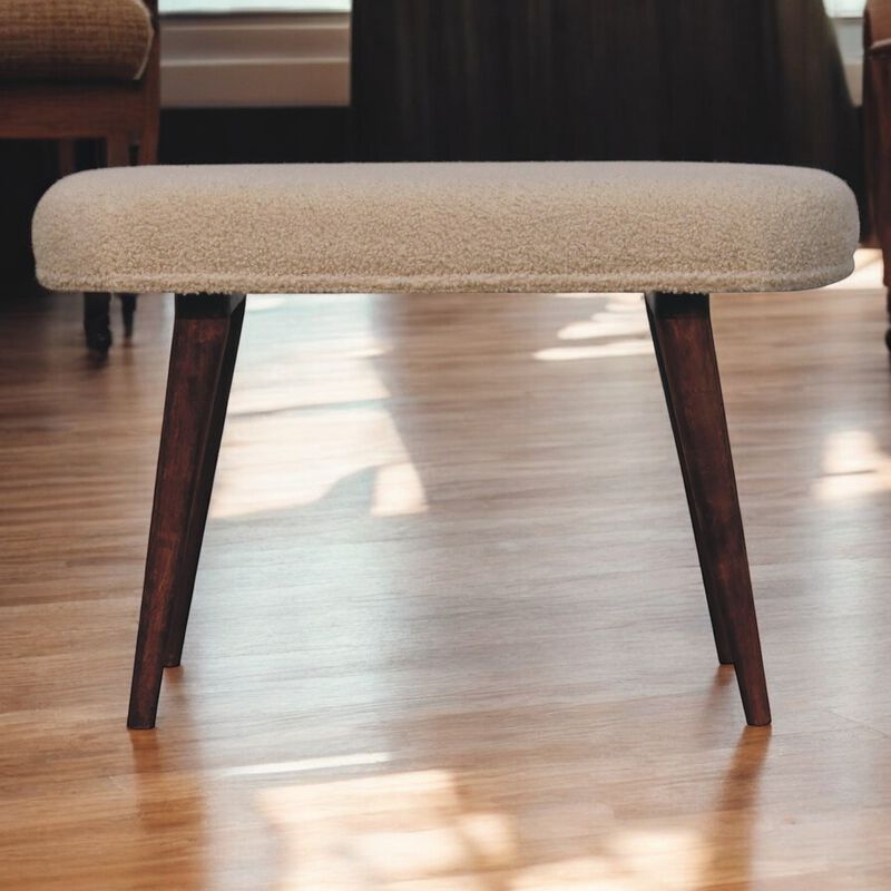 Artisan Furniture Solid Wood, Upholstered Honey Caramel Boucle Cream Nordic Bench