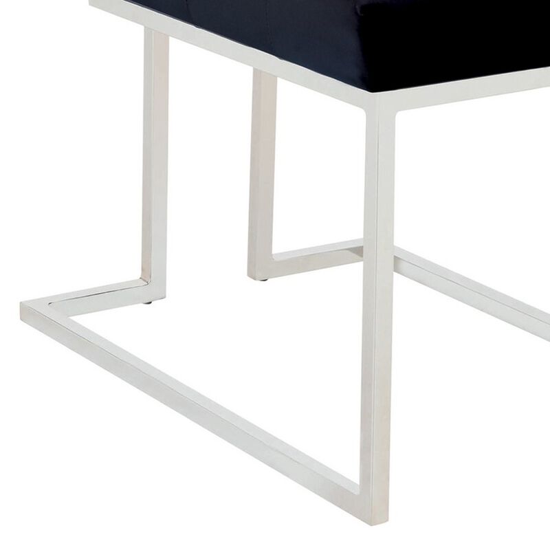 Dining Chair with Fabric Seat and Metal Legs, Set of 2, Blue-Benzara