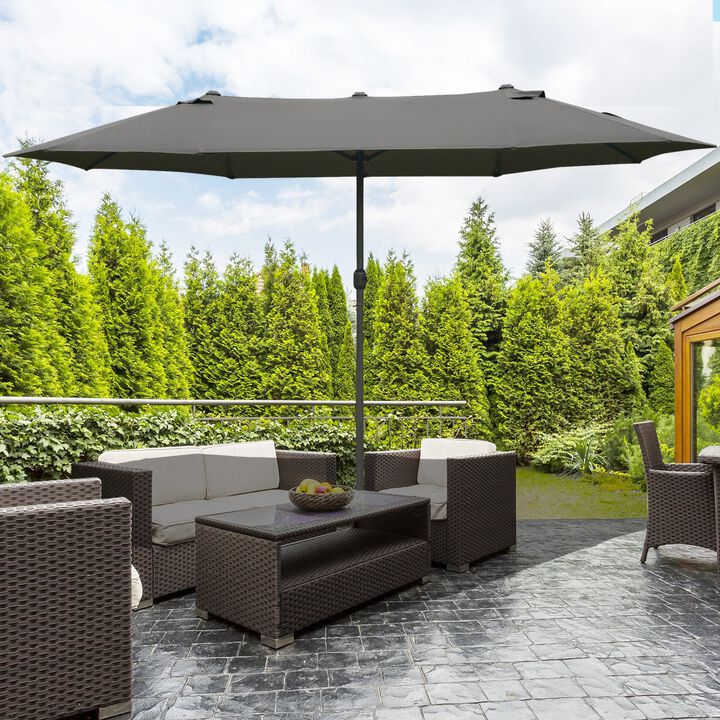 Dark Gray Patio Shade: 15ft Rectangular Double-Sided Market Umbrella
