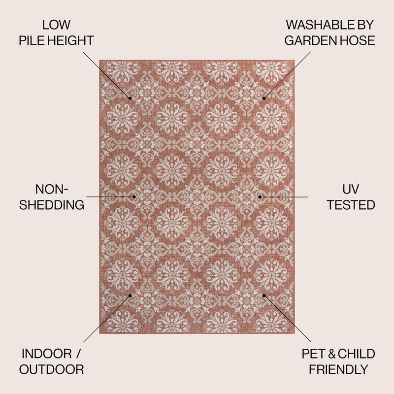 Amora Traditional Mediterranean Tile Design Salmon/Cream 4 ft. x 6 ft. Indoor/Outdoor Area Rug
