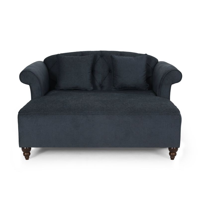 Loveseat Chaise Lounger, 2 Pillows, 63 Inch Wood Frame, Charcoal Gray