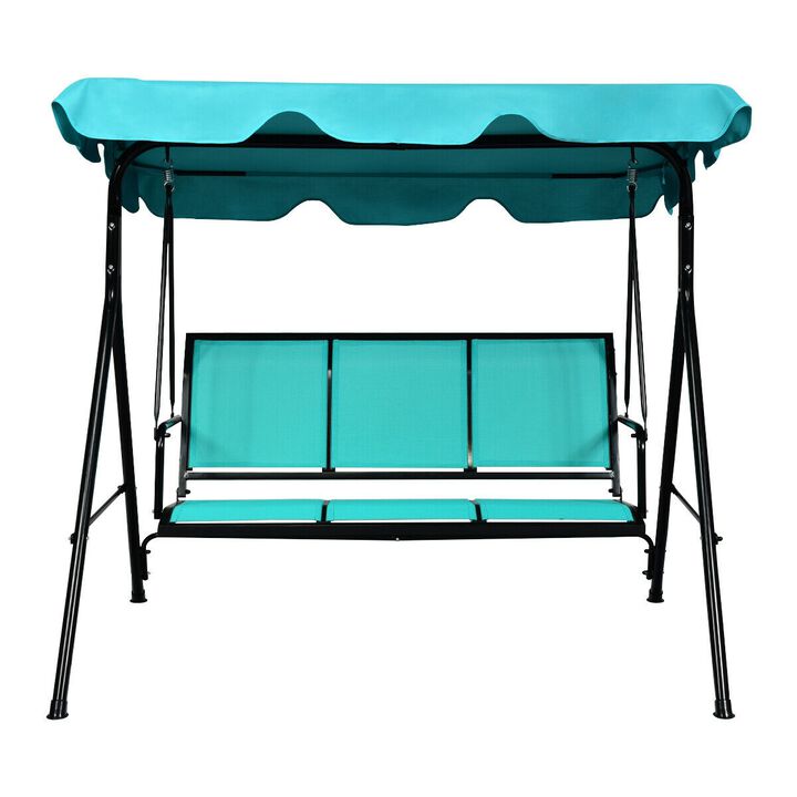 3 Person Steel Frame Patio Swing with Polyester Angle and Adjustable Canopy