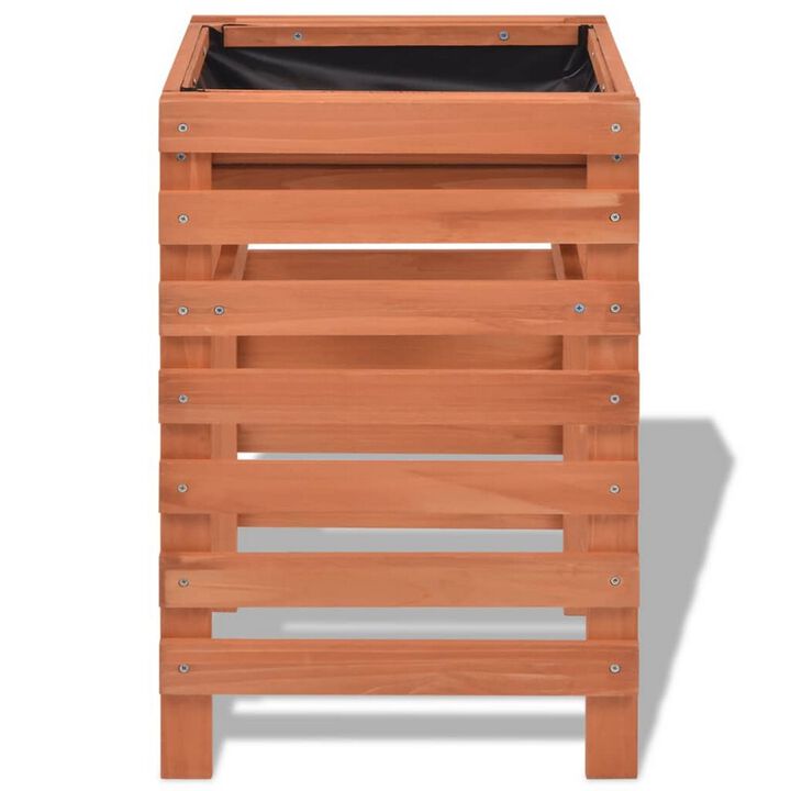 Outdoor Planter with Standing Slatted Design, Natural Brown Fir Wood - Benzara