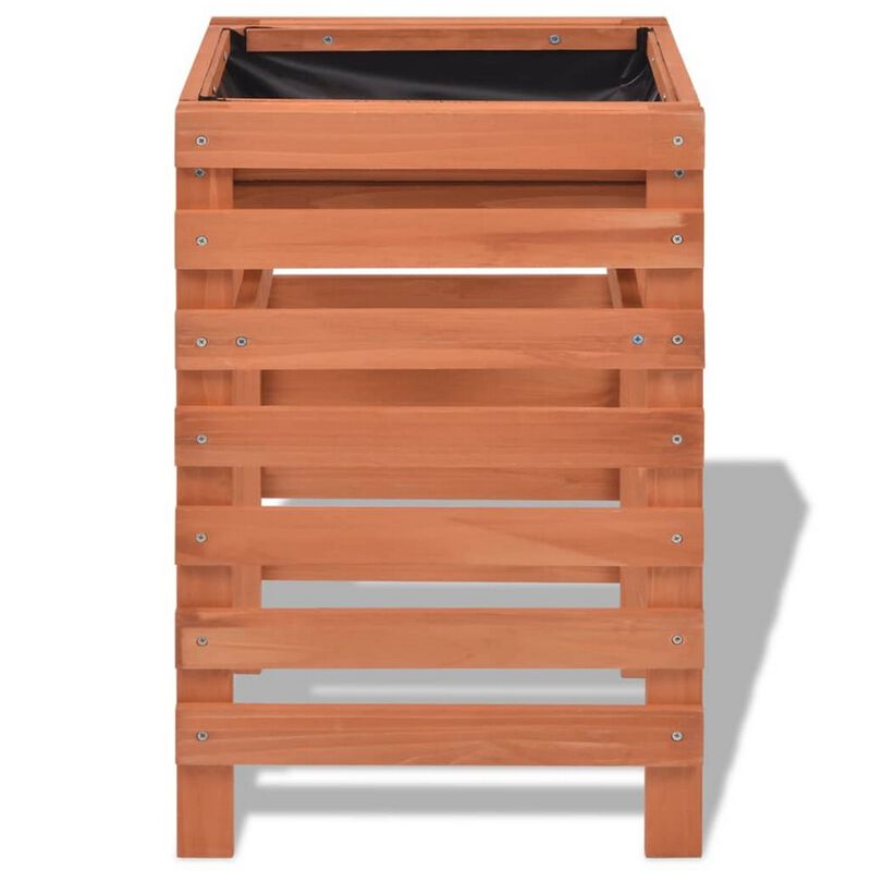 Outdoor Planter with Standing Slatted Design, Natural Brown Fir Wood - Benzara