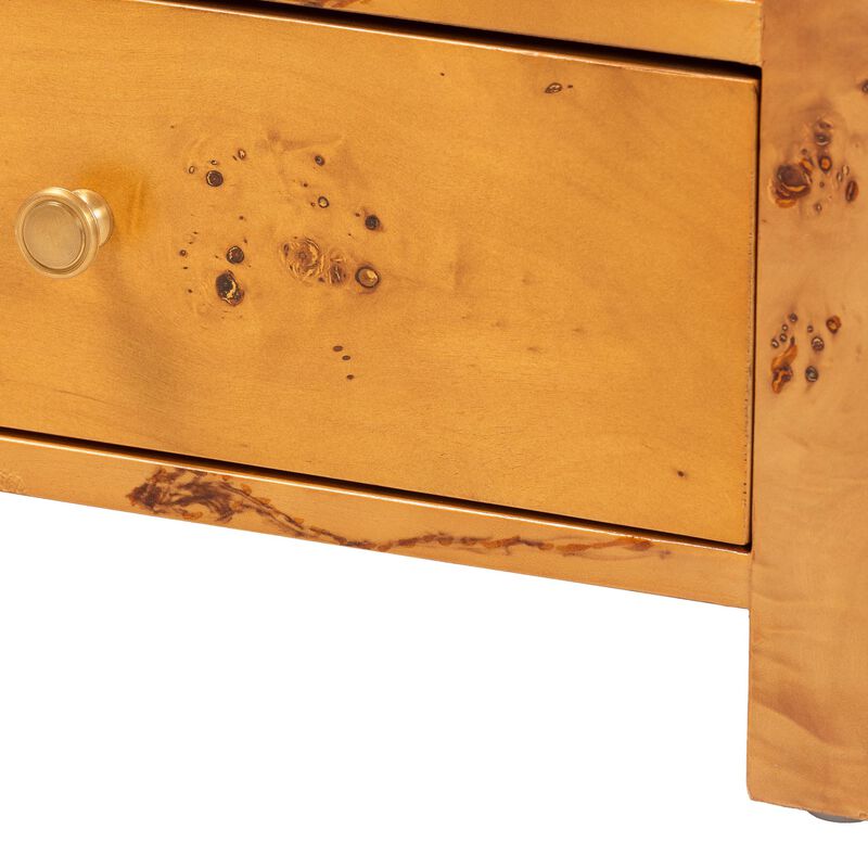 bali & pari Camira Modern and Contemporary Natural Light Mappa Burl Wood 1 Drawer Nightstand
