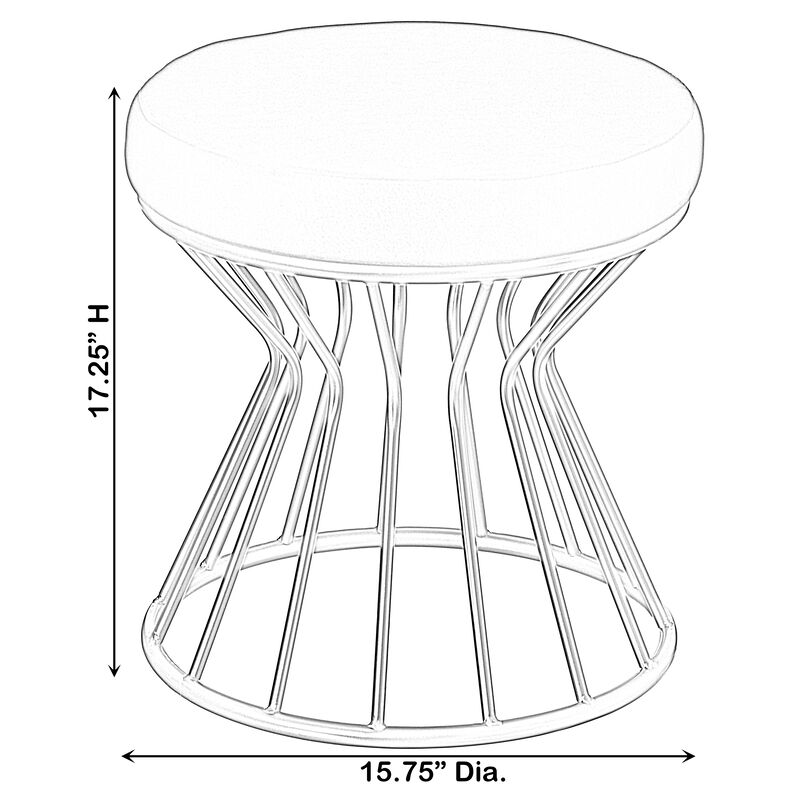 Modern Round Velvet Stool with Bent Gold Metal Base Standard Ottoman, Grey